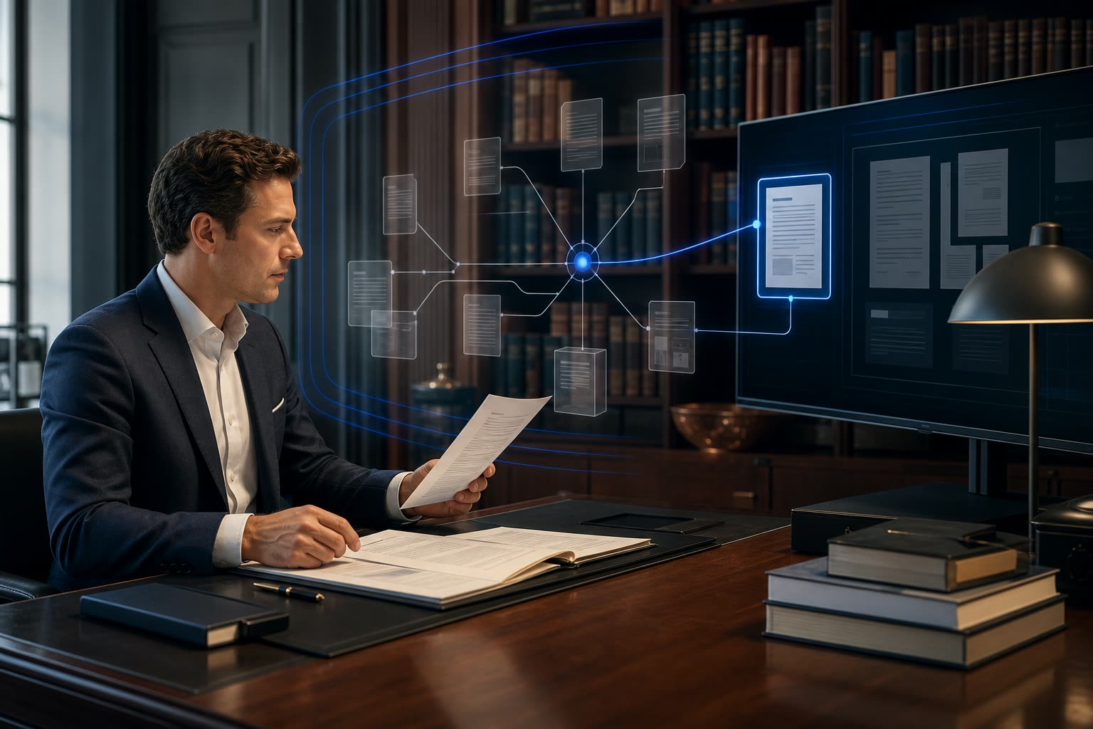Illustrative knowledge scene: relevant enterprise documents are brought together under controlled access