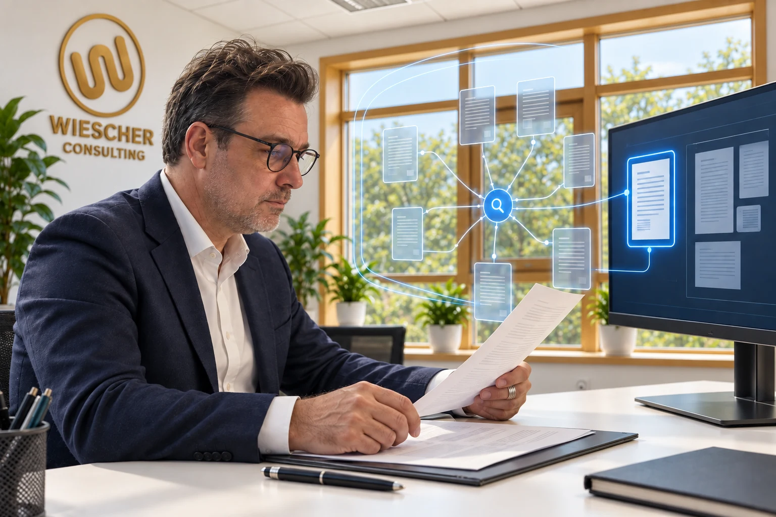 Illustrative knowledge scene: relevant enterprise documents are brought together under controlled access